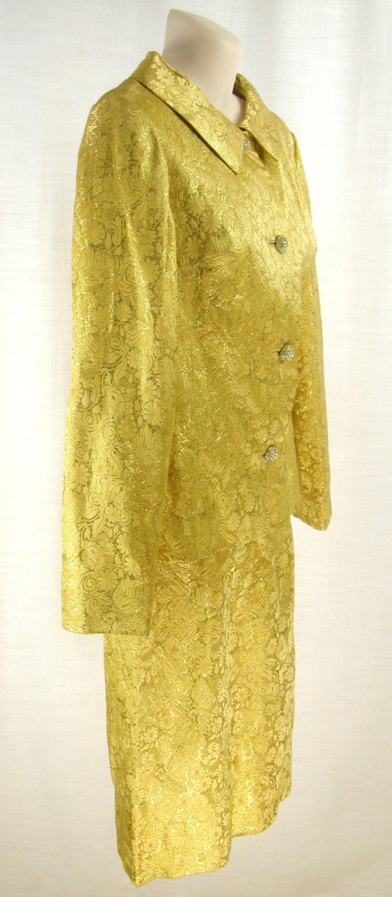 vintage 60s gold Brocade 2 PC dress Suit ~ MOD Ja… - image 2