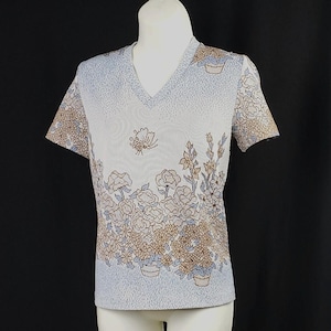 Vintage-Pullover aus den 60er/70er Jahren, handgefertigt aus doppelt gestricktem Polyester – Pop-Art-Garten