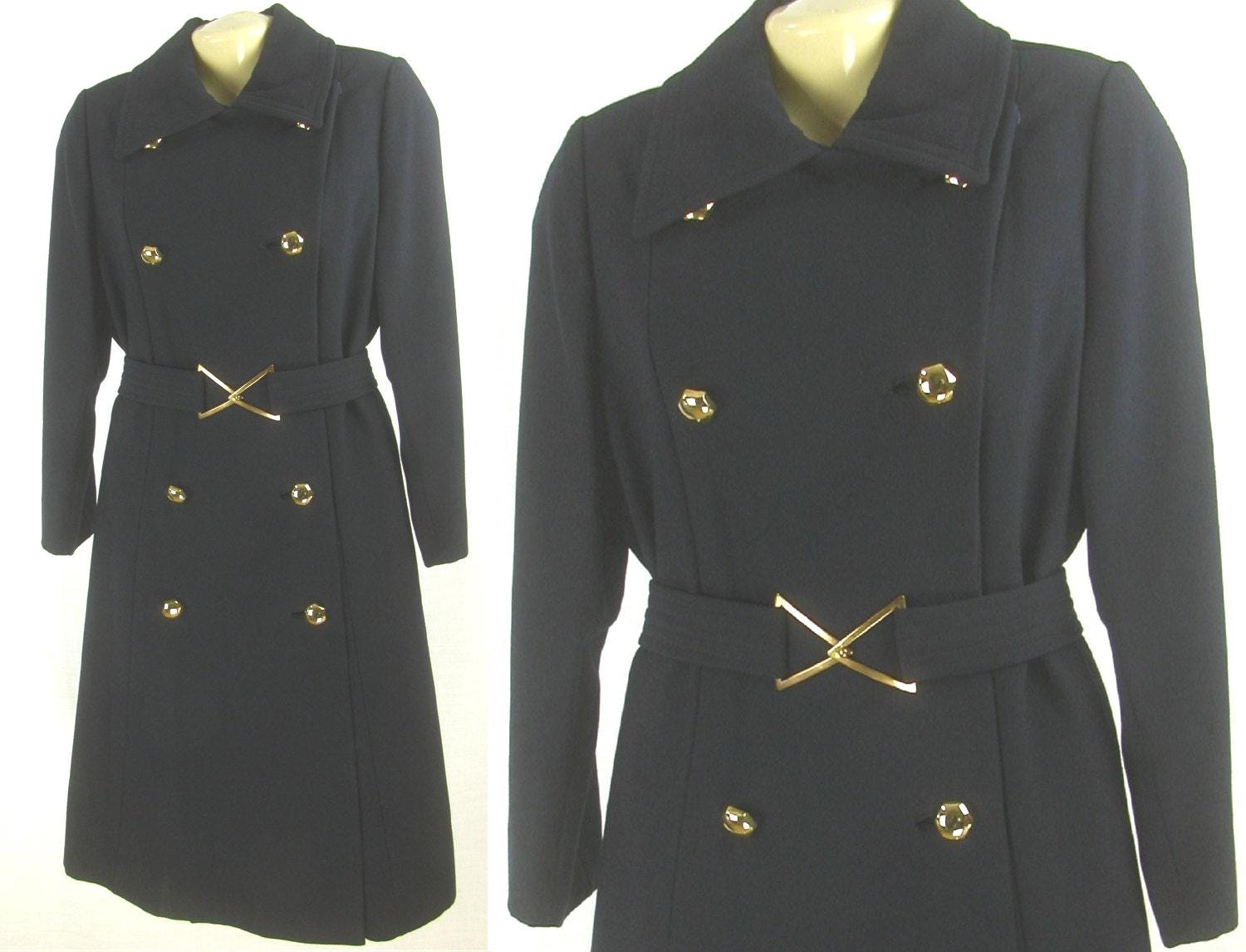ジャケット・アウター 10s Special Vintage Double Brested Coat Vtg 60s – 70s Navy Blue Double-breasted Wool Coat ~BRODY~ Sz L