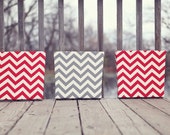Red and gray chevron fabric wall art