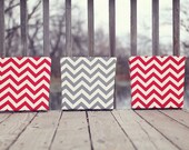 Red and gray chevron fabric wall art