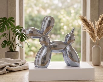 Ceramic Balloon Dog Sculpture, Modern Nordic Desk Art, Enamel Finish Figurine