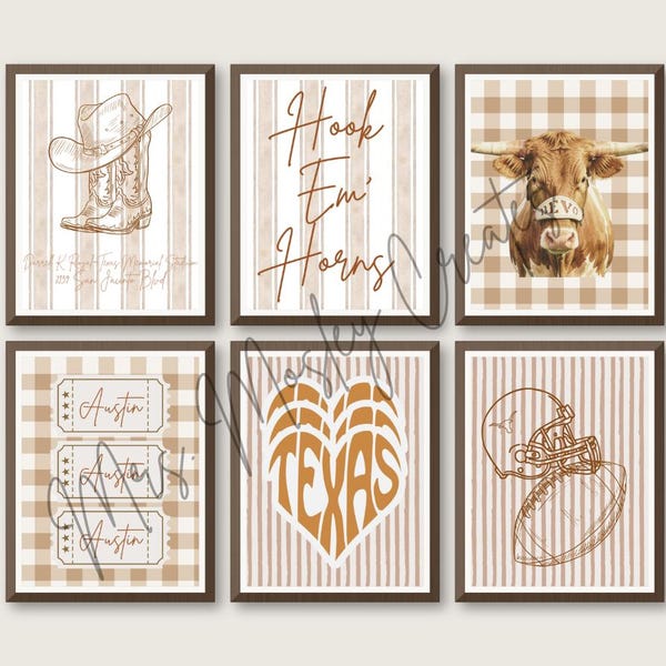 University of Texas Austin Poster Set | Longhorns Gallery Wall Bundle | Instant Download Printable Art