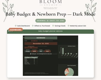 Baby Budget Planner Dark Mode, Newborn Prep Checklist & Maternity Leave Calculator, Google Sheets Excel Template, Digital Download
