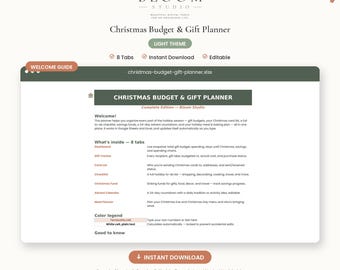 Christmas Budget Planner | Gift Tracker, Advent Calendar & Card List | Google Sheets Excel Template | Light Theme