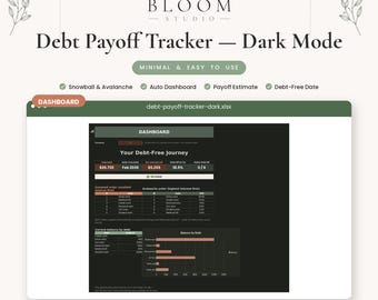 Debt Payoff Tracker Dark Mode, Snowball Avalanche Debt Planner Spreadsheet, Google Sheets Excel Template, Digital Download