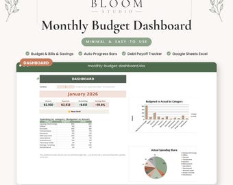 Monthly Budget Essentials Dashboard Spreadsheet, Bills Savings Debt Tracker, Google Sheets Excel Template, Personal Finance Digital Download