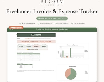Freelancer Invoice & Expense Tracker Spreadsheet, Auto Tax Estimator, Google Sheets Excel Template, Self Employed Digital Download