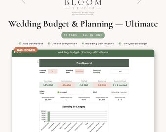 Ultimate Wedding Planner Spreadsheet, Budget Guest List Vendor Timeline Honeymoon, Google Sheets Excel Template