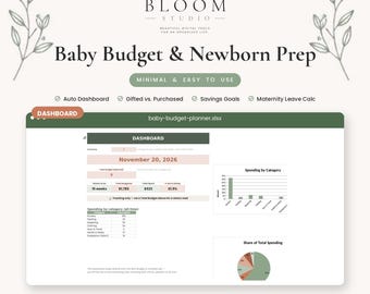 Baby Budget Planner Spreadsheet, Newborn Prep Checklist & Maternity Leave Calculator, Google Sheets Excel Template, Digital Download