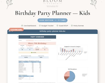 Kids Birthday Party Planner Spreadsheet | Budget Guest List Games Tracker | Google Sheets Excel Template | Instant Download