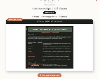 Christmas Budget Planner | Gift Tracker, Advent Calendar & Card List | Google Sheets Excel Template | Dark Theme