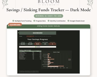 Sinking Funds Tracker Dark Mode, Savings Goals Spreadsheet, Google Sheets Excel Template, Digital Download