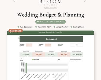 Wedding Budget Planner Spreadsheet, Guest List Seating Chart Vendor Tracker, Google Sheets Excel Template, Digital Download