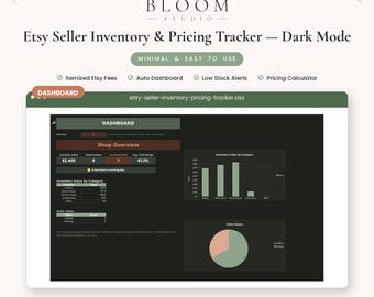 Etsy Seller Inventory & Pricing Tracker Dark Mode, Itemized Fee Calculator, Google Sheets Excel Template, Small Business Digital Download