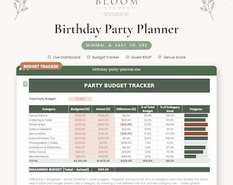 Birthday Party Planner Spreadsheet | Adult Birthday Budget Guest List RSVP Venue Tracker | Google Sheets Excel Template | Instant Download