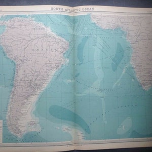1922 Landkarte des Südatlantiks mit Südamerika, Brasilien und Teilen Afrikas, freepost uk