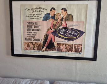 Schitterende Sandra Dee, Andy Williams, uit 1964, originele filmposter, ik zou liever rijk zijn, geweldige staat, gratis verzending naar het VK