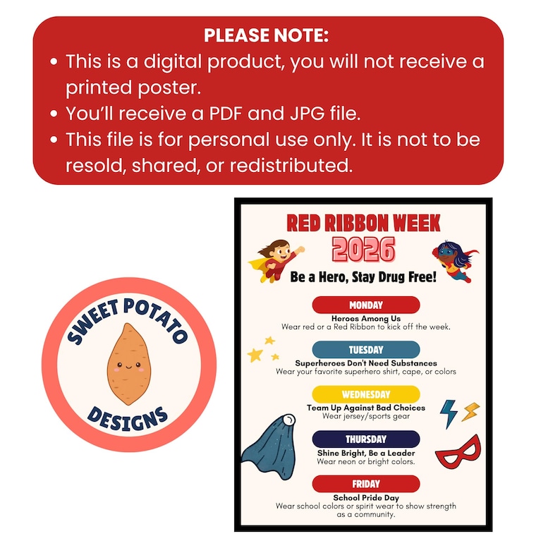 Red Ribbon Week 2026 Bundle | Be a Hero Stay Drug Free | Editable Canva ...