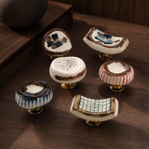 Vintage Ceramic Cabinet Knobs, Floral Striped Drawer Pulls, Green Grid Kitchen Cupboard Handles, Rustic Dresser Knobs, Furniture Hardware