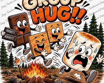 Lustige S'mores-Camping-Gruppenumarmung PNG (Digitaler Download)