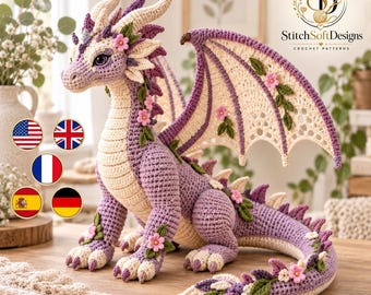 Dragon Crochet Pattern PDF – Blossomwing Floral Amigurumi, Lace-Wing Fantasy Sculpture, Intermediate Digital Download Tutorial