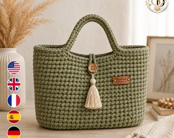 Chunky Cord Crochet Handbag Pattern, Sage Structured Tote Digital Pattern, Integrated Handles, Advanced Beginner Bag Tutorial