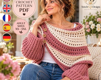 Crochet Sweater Scarf Pattern PDF, Scarf with Sleeves, Crochet Wrap Pattern, Worsted Weight, Adult Sizes XS-5XL, Digital Download