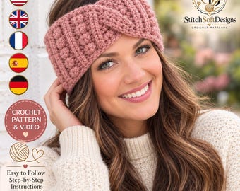 Crochet Ear Warmer Pattern PDF, Twisted Crochet Headband, Textured Winter Headband Pattern, Women's Ear Warmer, Instant Download
