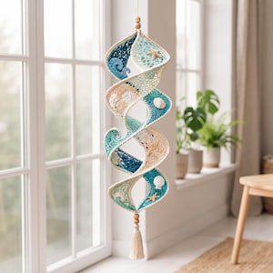 Crochet Wind Spinner Pattern PDF, Ocean Breeze Seashell Wave Spiral, Coastal Hanging Decor