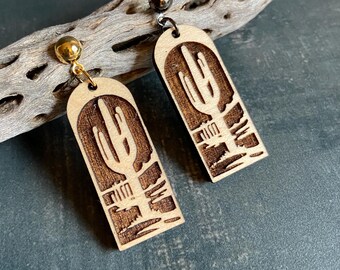 Saguaro earrings, cacti cactus desert jewelry, gold or gunmetal ear wires