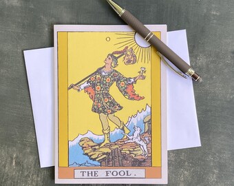 The Fool Rider-Waite greeting card,  5x7 inch blank card with backside description