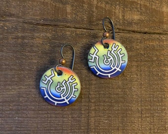 Phylogenetic Tree Earrings, enameled, Rainbow Pride Science Jewelry, niobium ear wires