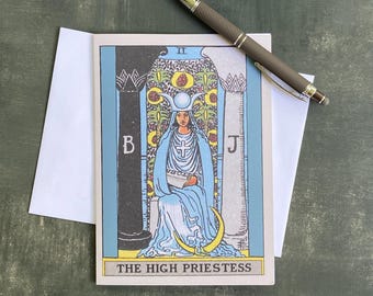 The High Priestess Rider-Waite greeting card,  5x7 inch blank card with backside description