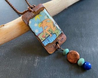 The Star Tarot card necklace, the Star pendant, tarot card jewelry, tarot necklace, occult pagan jewelry, copper chain