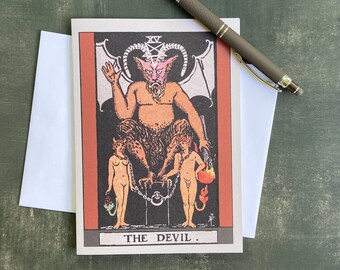 The Devil Rider-Waite greeting card,  5x7 inch blank card with backside description