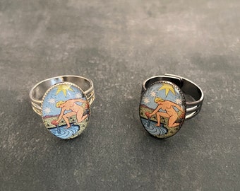 The Star Tarot Card Ring: Silver or Gunmetal Plated Adjustable Witch Jewelry