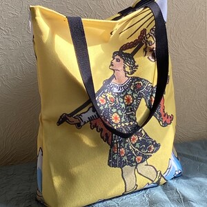 The Fool Tarot card canvas tote bag, bright yellow tote bag, polyester canvas tote, gym bag, personal bag, shoulder bag, magick, organizer image 3