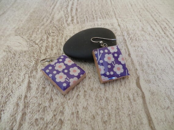 Ebx13 23 Origami Paper Tile Earrings Purple Tile Earrings Light Weight Fun Earrings Gift Ideas Dangle And Drop Scrabble Tile Size