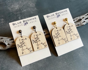 Darwin Tree - light maple wood earrings with choice of gold or gunmetal ear wires #evolution #science #biology