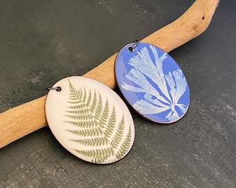 Enameled pendants: Fern & Brown Algae. Nature themed enameled copper jewelry