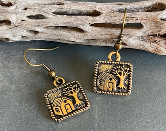 Petite charm earrings featuring 22k gold plated charms and antqiue brass ear wires