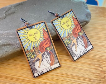Rider-Waite Tarot Card Earrings, The Sun, Niobium Ear Wires, witch pagan jewelry