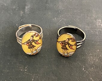 The Fool Tarot Card Ring: Silver or Gunmetal Plated Adjustable Ring