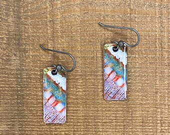 Rose tissue microscope image earrings, cell structure, gift, enamel, biologist, nature, Sterling silver ear wires, handmade, natural history