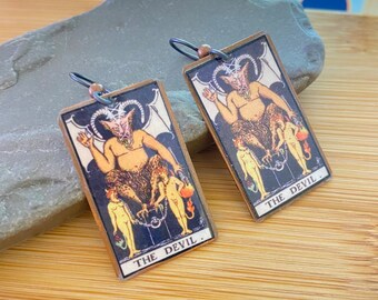 Devil Tarot Card Earrings: Rider-Waite Niobium Jewelry
