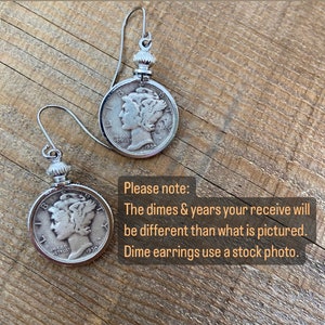 Mercury dime earrings, Liberty Head dimes, coin earrings, silver earrings, lucky charms, Winged Liberty, hoodoo, dime earrings, silver coins image 6