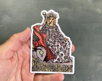 The Empress Tarot Card Vinyl Sticker: 4", durable, waterproof, dishwasher safe