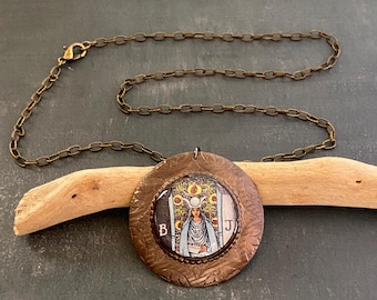 High Priestess Necklace: Brass Setting, Resin Tarot Jewelry