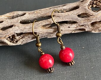 Red marble metaphysical earrings, Associated with root chakra and balance, minimalist